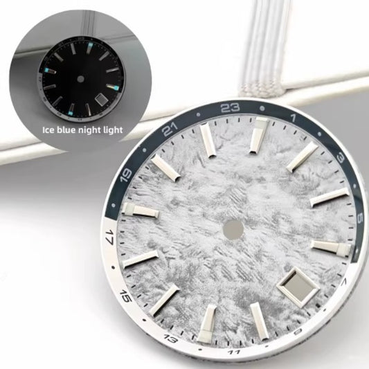 Grey Vein 32mm Tai Chi Circle watch dial with blue lume, compatible with NH34 movement for 44mm cases.