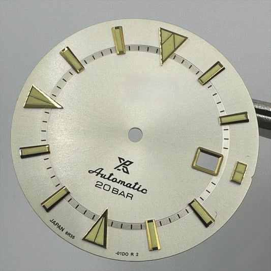 34mm silver and gold-trimmed Nail Datejust dial with green lume, compatible with 8215 8200 movement.