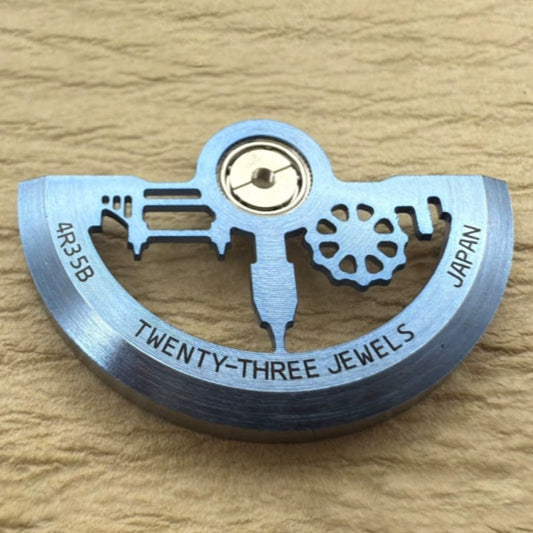 Blue hollow modified rotor oscillating weight for NH35 NH36 watch movement, stylish architectural design.