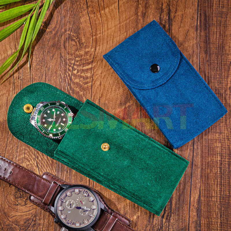 Velvet mechanical watch storage bag, portable travel pocket for single watch protection.