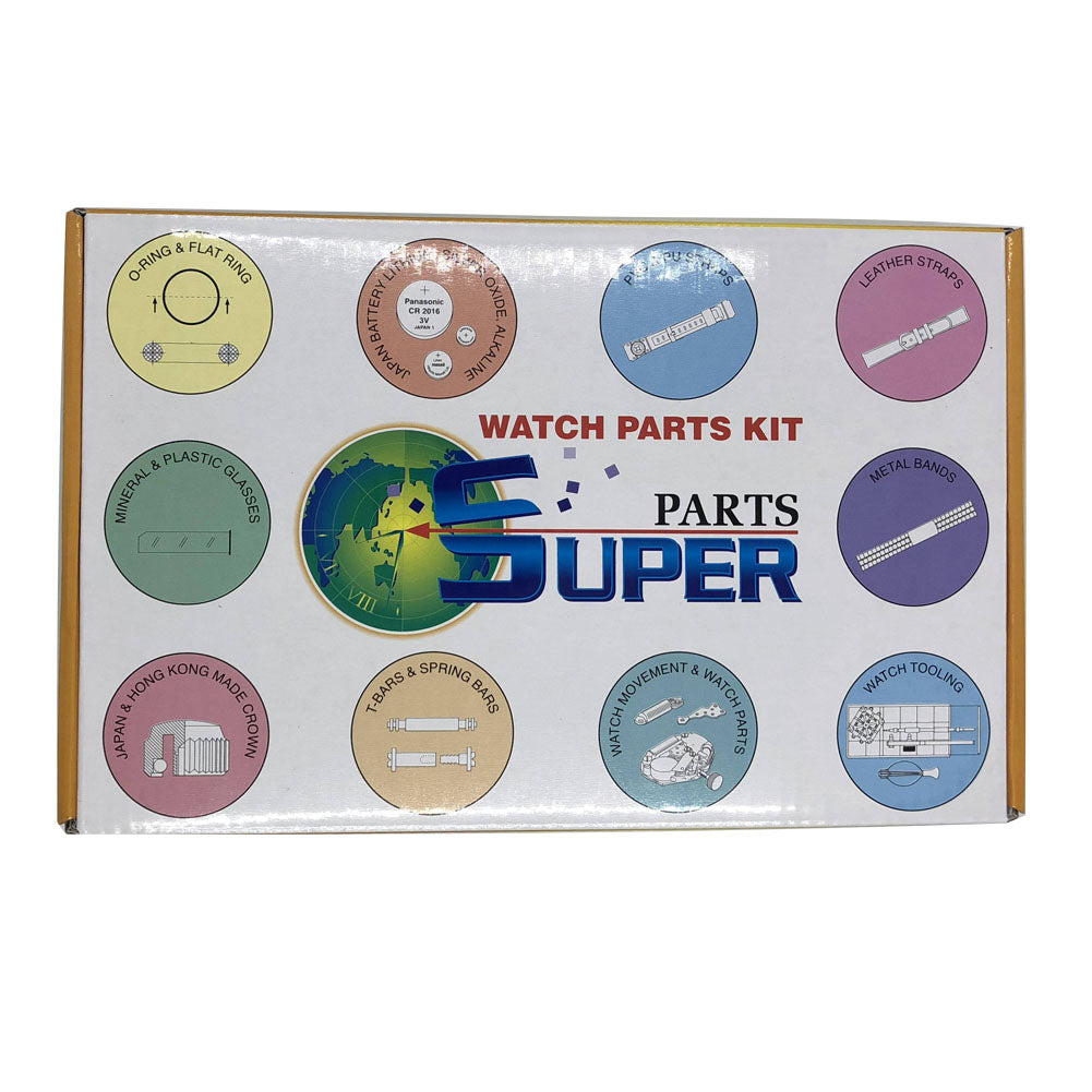 Round flat mineral watch glass, 1.5mm thick, 200 sizes in a 200PCS/Box, ideal for watch repairs.