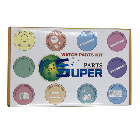 Round flat mineral watch glass, 1.5mm thick, 200 sizes in a 200PCS/Box, ideal for watch repairs.