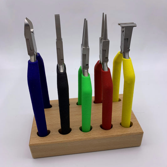Horotec MSA11.856 Assortiment de 5 pinces avec poignées antidérapantes sur support en bois 