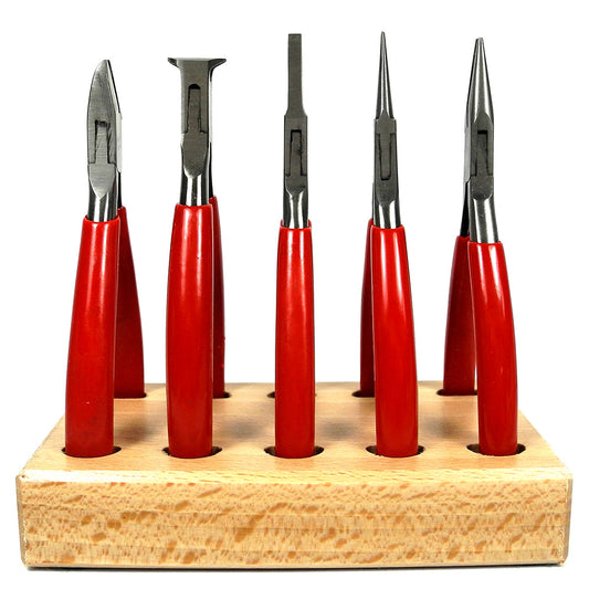 Jeu de 5 pinces/coupe Horotec MSA11.859 sur support en bois 