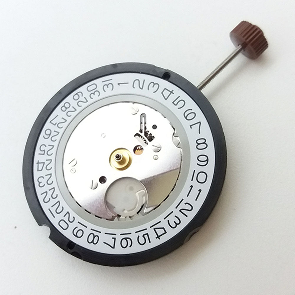 Ronda 515 quartz watch movement featuring dual date displays at 3 and 6 o?clock positions for precise timekeeping.