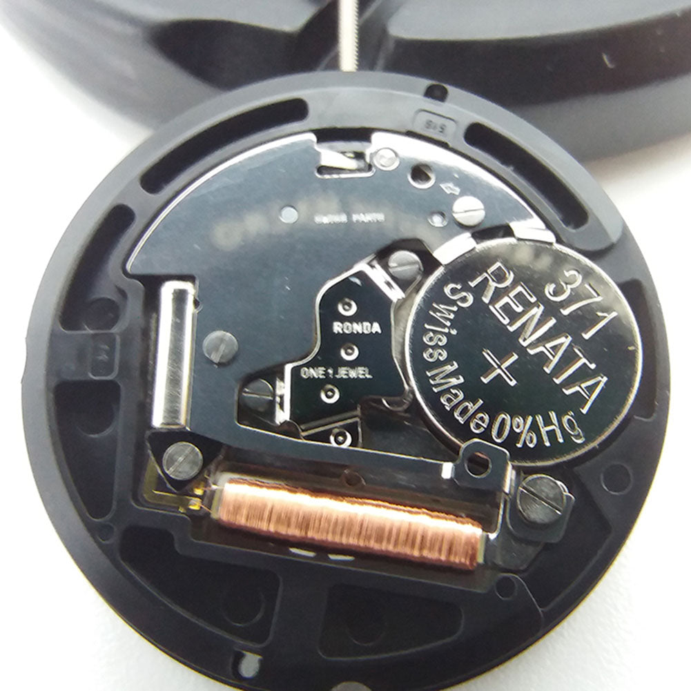 Ronda 515 quartz movement watch with date displays at 3 and 6 o?clock, precision timekeeping.