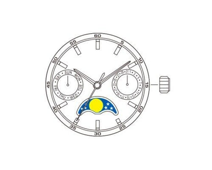 Miyota 6P20 quartz watch movement, precise replacement for 6320 model watches, ideal for repairs.