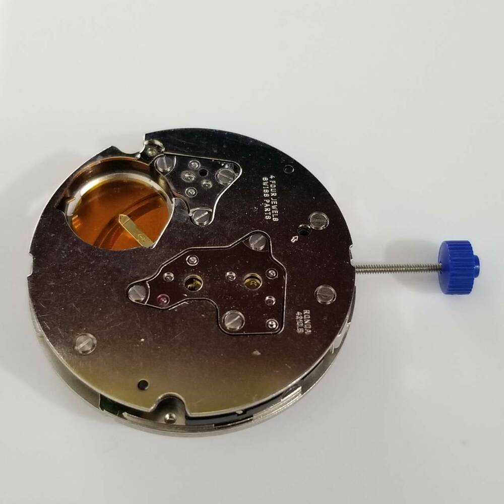Ronda 4210.B quartz watch movement with silver plating, Swiss precision for big date repair by Ronda.