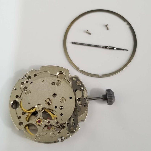Miyota 82S7 silver mechanical automatic movement for watch repair, precision timepiece component.
