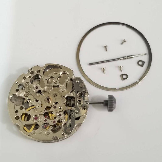 Miyota 8N24 silver mechanical automatic watch movement for precision repair parts.