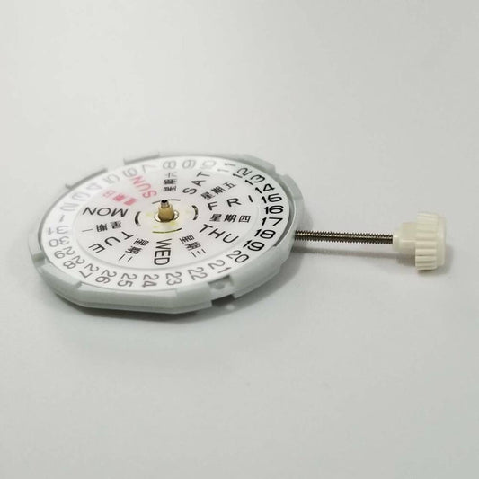 SUNON PE28 watch quartz movement with day and date function for precise repair parts.