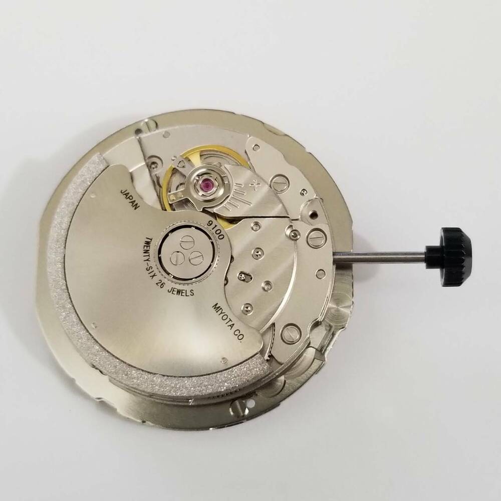 Miyota 9100 automatic watch movement showing precise mechanical timekeeping components.