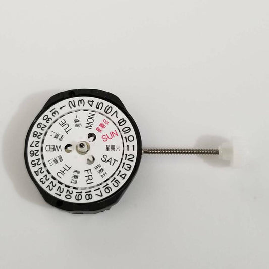 SUNON SL25 quartz watch movement with day and date function, ideal for precise watch repairs.