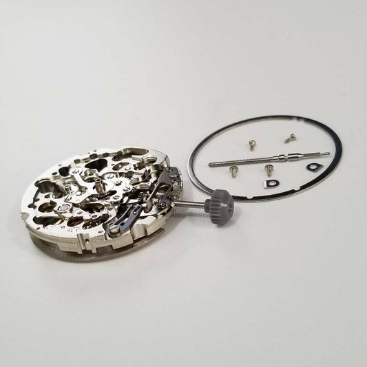 Miyota 8N24 silver mechanical automatic watch movement for precision repair parts.