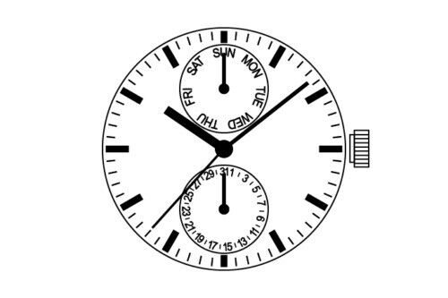 Close-up of S. Epson VX7P quartz movement watch repair part for precise timekeeping replacement.