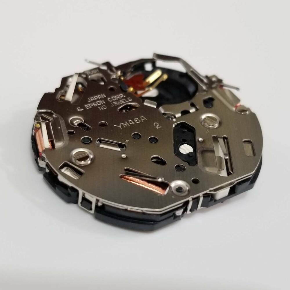 S. Epson YM46 quartz watch movement showing precise timekeeping for watch accessory repairs.
