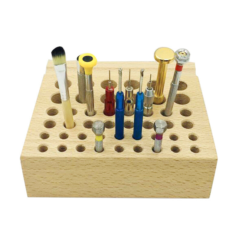 46 Holes Wooden Watchmaker Tool Holder For Repair Tool Organizer Stand