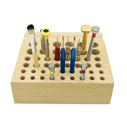 46 Holes Wooden Watchmaker Tool Holder For Repair Tool Organizer Stand