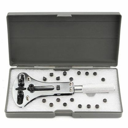 55cm Watch Back Case Opener Adjustable Screw Remover Wrench Repair w/ 18 Bits