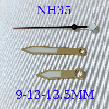 Green luminous golden watch hands set for NH35A/NH36A/4R36 movement, perfect for watch repairs
