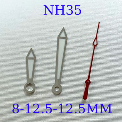Green luminous watch hands set for NH35A/NH36A/4R36 movement, sizes 8/12.5mm by B11 brand