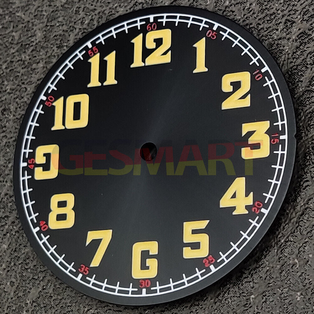 33.8mm Green Lume Black Pilot Numberal Waterproof Watch Dial for NH35 Movement
