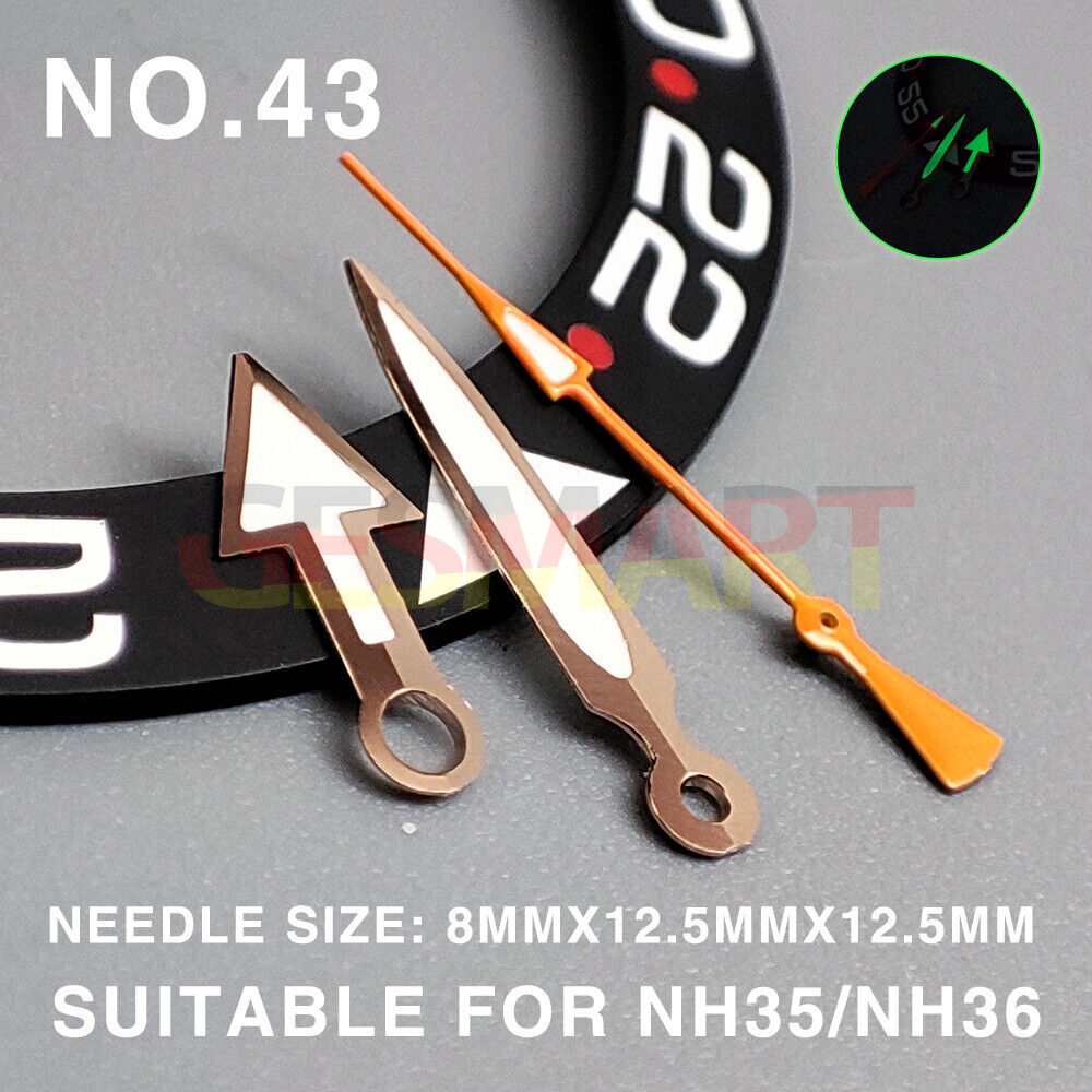 Green luminous 12.5mm rose gold trim watch hands for Miyota NH35/NH36/NH38.