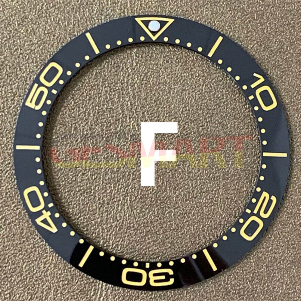 Black ceramic watch bezel insert with yellow font, 41.5mm/32.5mm size, durable replacement part for watch accessories.