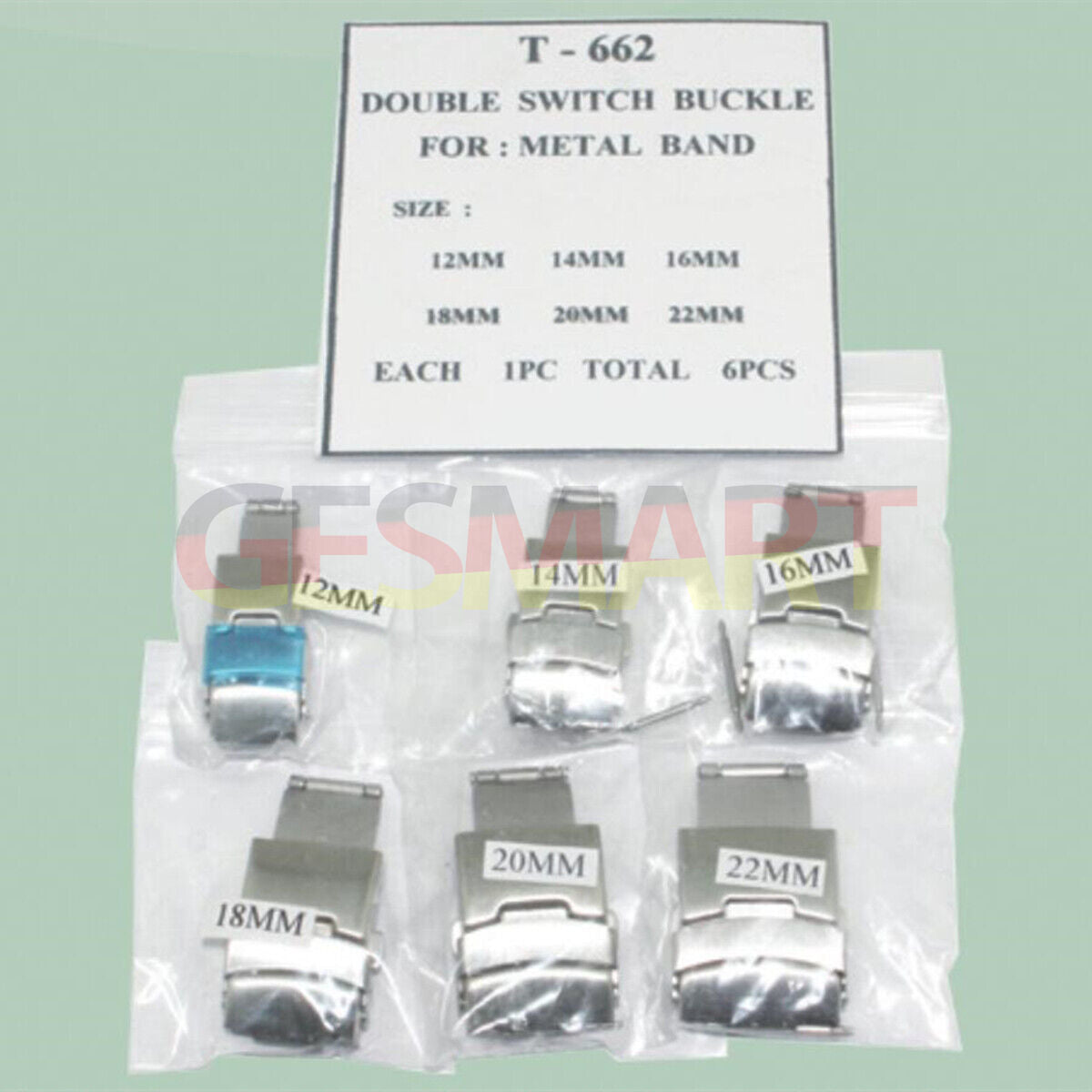 Set of 6 Doule Switch Buckles for Metal Watch Bands, Sizes 12-22MM, Durable Watch Parts