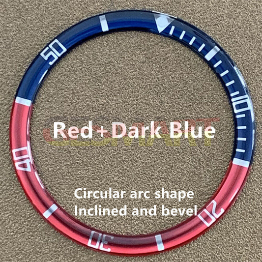Blue and red graduation arc aluminum bezel insert, 39mm/32.2mm, durable watch accessory for precise timing.