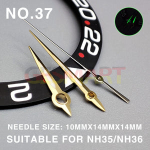 Green Lume Golden Trim 14mm Watch Hands for Miyota NH35/NH36/NH38 Movement