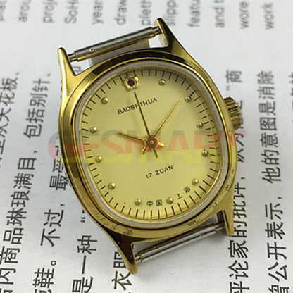 Elegant 23mm Shanghai Lady Watch with golden nails, yellow oval dial, perfect for classic style.