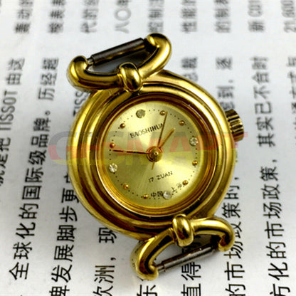 22mm Shanghai Lady Watch with golden nail markers, round gold case, manual mechanical movement, elegant timepiece.