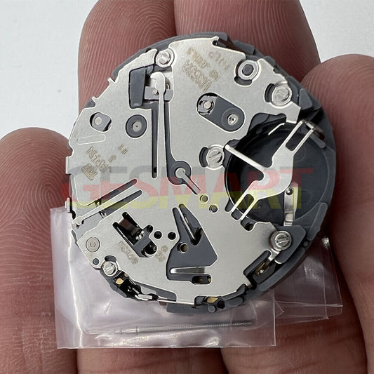 Hattori Epson VK63A quartz watch movement with date display at 6 o'clock, made in Japan for precision timing.