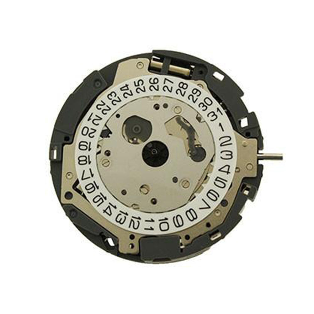 Miyota OS10 quartz watch movement with date display at 3 o'clock, precision Japanese craftsmanship