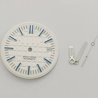 30MM green luminous watch dial with hands, compatible with 8215 and 2813 movements.