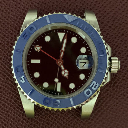 Caja de reloj GMT de 40mm 3804 acero inoxidable 316L cristal de zafiro manecillas luminiscentes