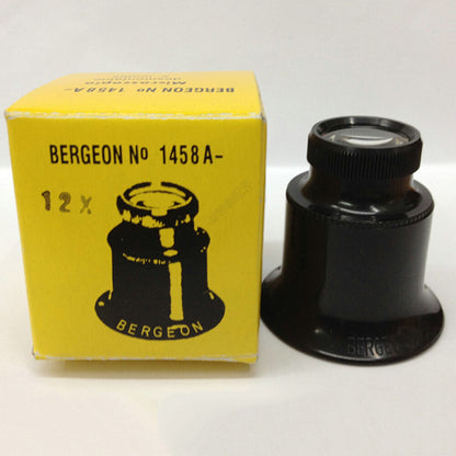 Bergeon 1458A double lens eyeglass featuring 12x and 15x magnification for detailed watch repair work.