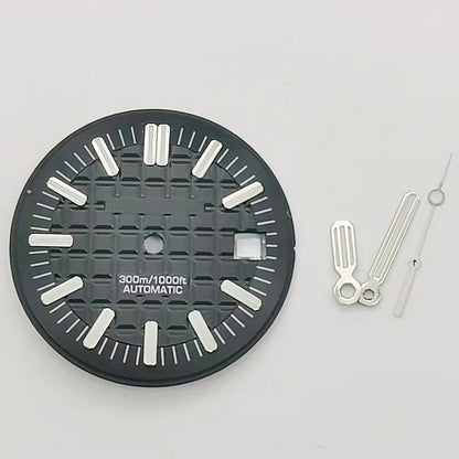 30MM green luminous watch dial with hands, designed for 8215 & 2813 movements.