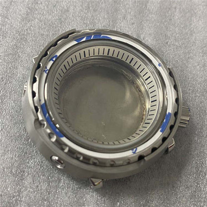 45MM stainless steel watch case with mineral glass and inner ring, compatible with NH35/NH36 movements.