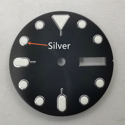 Green luminous 28.50mm watch dial by Brand New, compatible with NH36 movement for watch repairs.