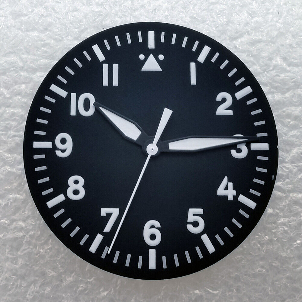 Green luminous 35mm watch dial with hands, designed for 8215 8205 movement compatibility.