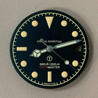 Blue-green luminous watch dial for 8215/2813/8200 with RLX hands, enhancing nighttime visibility and style.