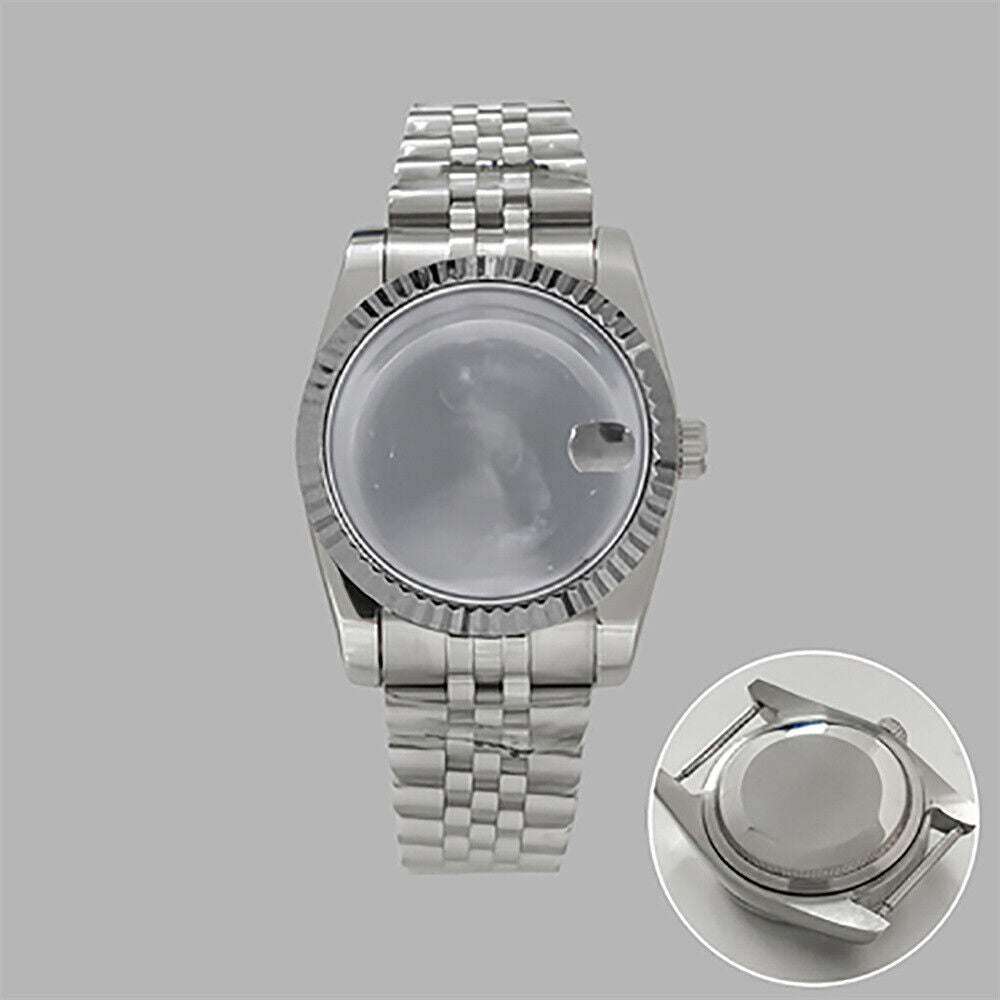 Boîtier de montre 36 mm + bracelet en acier inoxydable avec fenêtre de calendrier transparente pour NH35/36 