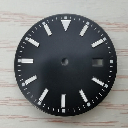 33.50mm multi-color watch dial with blue lume, compatible with NH36 movement, ideal for custom watch builds.