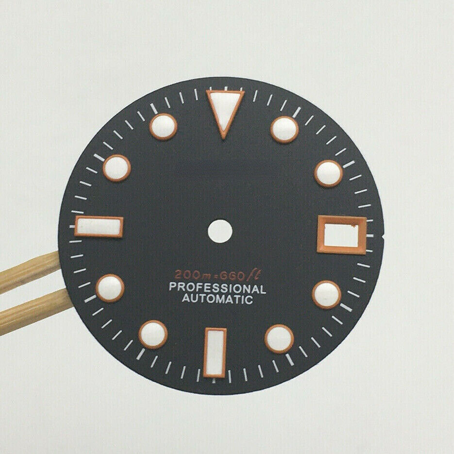 28.5mm Watch Dial Luminous NH35 Movement Watch Parts Replacement Orange/White