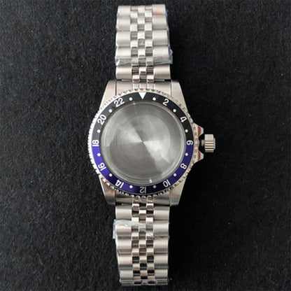 39.5mm stainless steel watch case with strap band, compatible with NH35/NH36 movement, durable design.