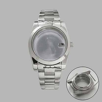 Boîtier de montre 36 mm + bracelet en acier inoxydable avec fenêtre de calendrier transparente pour NH35/36 