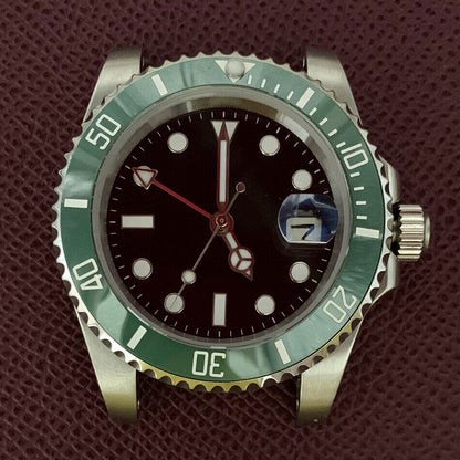 40mm 3804 GMT watch case with 316L stainless steel, sapphire glass, and luminous hands.