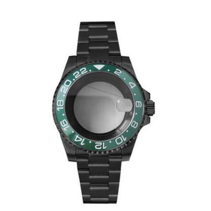 Black PVD SUB watch case with strap, 40mm sapphire glass, 5ATM waterproof, compatible with NH35/NH36 movements.